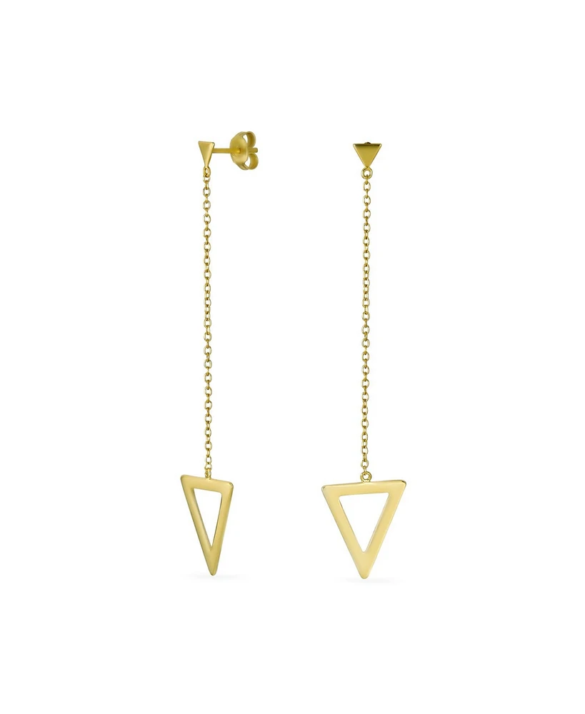 Bling Jewelry Minimalist Geometric Dangle Earrings 14K Gold Plated Sterling Silver Triangle Design