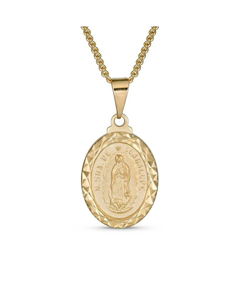 Bling Jewelry Medal Medallion Oval Our Lady Of Guadalupe Virgin Mary Necklace Yellow Gold Plated Brass