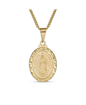 Bling Jewelry Medal Medallion Oval Our Lady Of Guadalupe Virgin Mary Necklace Yellow Gold Plated Brass