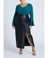 Eloquii Plus Size Ruffle Sleeve V-Neck Top