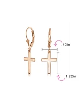 Bling Jewelry Minimalist Religious Cross Dangle Earrings 14K Gold Plated Sterling Silver