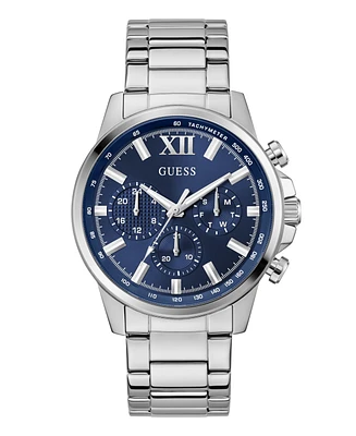 Guess Men's Multifunction Silver Tone Stainless Steel Watch, 44mm