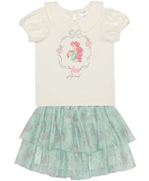 Disney Toddler and Little Girls 2-Piece Ariel Short Sleeve Top Skirt Set