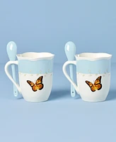 Lenox Butterfly Meadow Mugs with Spoons, Set of 2
