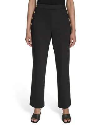 Halston Women's Button-Detailed Mid-Rise Ankle Pants