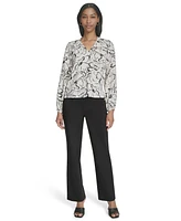 Halston Women's Printed Front-Yoke V-Neck Blouse