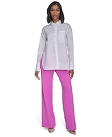 Halston Women's Cotton Button-Front Long-Sleeve Shirt