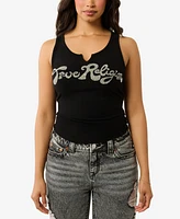 True Religion Women's Crystal Logo V Notch Tank