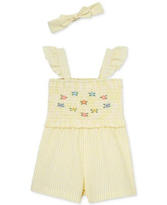 Little Me Baby Girls Woven Cotton Romper & Headband, 2 Piece Set