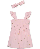 Little Me Baby Girls Woven Cotton Floral Schiffli Romper & Headband, 2 Piece Set