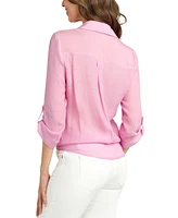 Bcx Juniors' 3/4-Sleeve Tie-Front Gauze Shirt