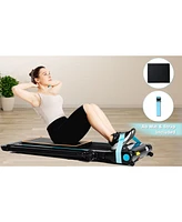 Ksports 3-in-1 Folding Electric Treadmill, Home Gym Cardio Strength Training Workout Set with Ab Mat, Sit Up Strap, Desk and Manual Incline