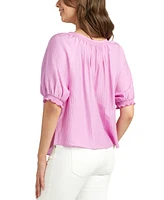 Bcx Juniors' Puff-Sleeve Button-Front Knit Top