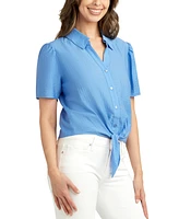 Bcx Juniors' Textured Puff-Sleeve Tie-Front Shirt