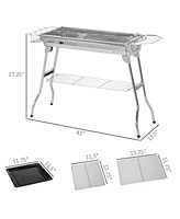 Outsunny Portable Folding Charcoal Bbq Grill with Pan Storage Shelf Hooks