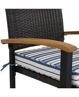 Carlow 7-Piece Rattan and Acacia Outdoor Dining Set - 1 Table 6 Chairs with Seat Cushions Stone Gray