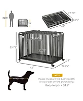 PawHut Rolling Heavy Duty Dog Crate for Large, Medium Dogs, w/ Removable Tray