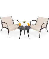 3 Piece Patio Metal Aluminum Wide Armchair and Table Set