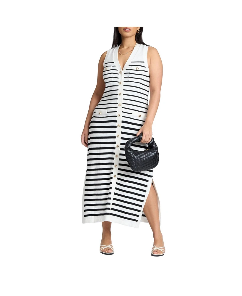 Eloquii Women's Plus Striped Sleeveless Sweater Dress