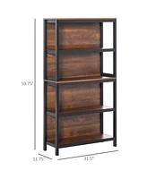 Homcom 4 Tier Bookshelf Utility Storage Shelf Organizer w/Back Support,