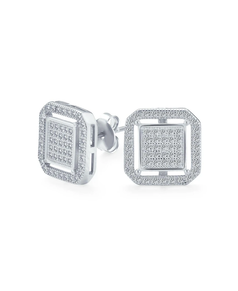 Bling Jewelry Geometric Cz Stud Earrings: Flat Square Box Frame, 14K Gold, Sterling Silver, 12MM