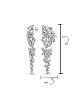 Bling Jewelry Dangling Holiday Party Waterfall Long Flower Bow Crystal Prom Pageant Chandelier Statement Earrings Pink Rose Gold Or Silver Plated