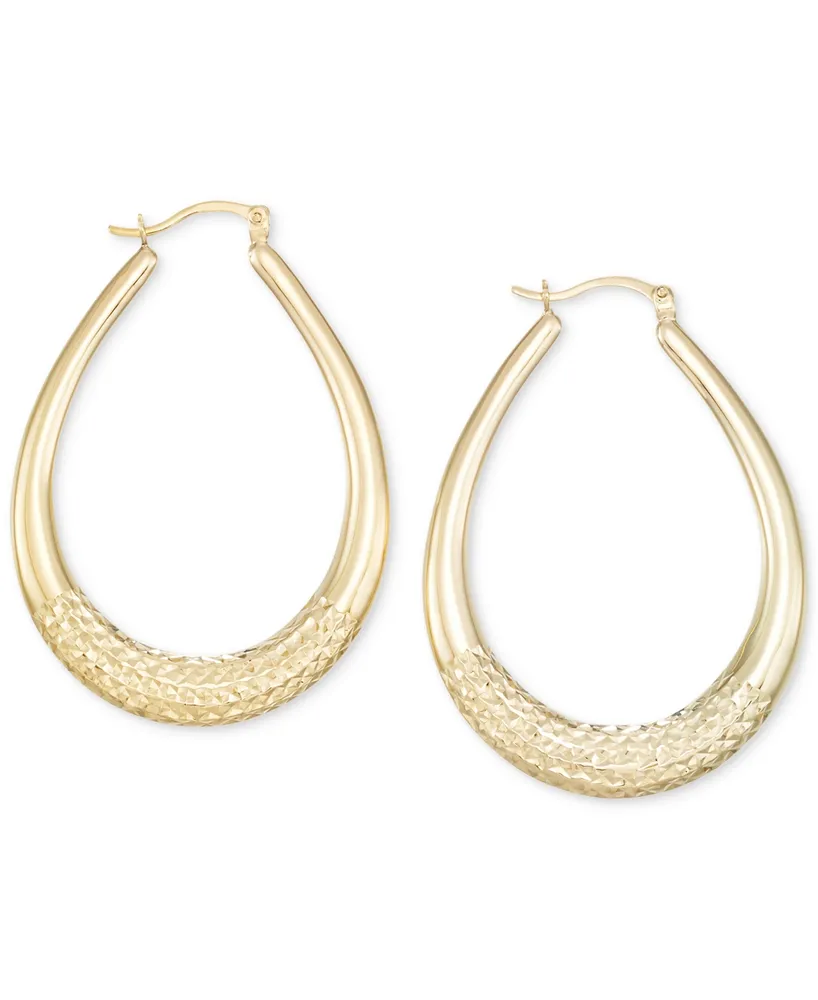 Large Patterned Teardrop Shape Hoop Earrings in 14k Gold Vermeil