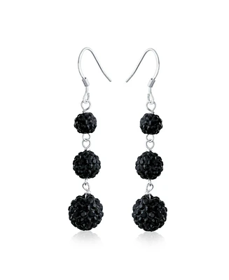 Bling Jewelry Black Red White Crystal Pave Disco Ball Dangle Earrings Sterling Silver