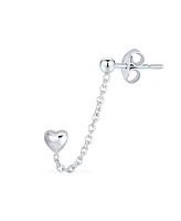 Bling Jewelry Love Double Pierced Mini Heart Ear Cuff Cartilage Chain & Ball Stud Earrings Silver