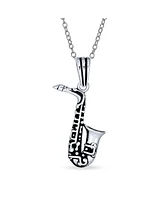 Bling Jewelry Classic Saxophone Instrument Pendant Necklace for Musician or Jazz Lover Silver Chain