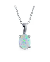 Bling Jewelry Classic Oval Orange Blue White Natural Opal Pendant Necklace Rose Gold Sterling Silver