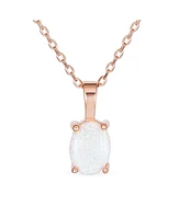 Bling Jewelry Classic Oval Orange Blue White Natural Opal Pendant Necklace in Rose Gold Sterling Silver