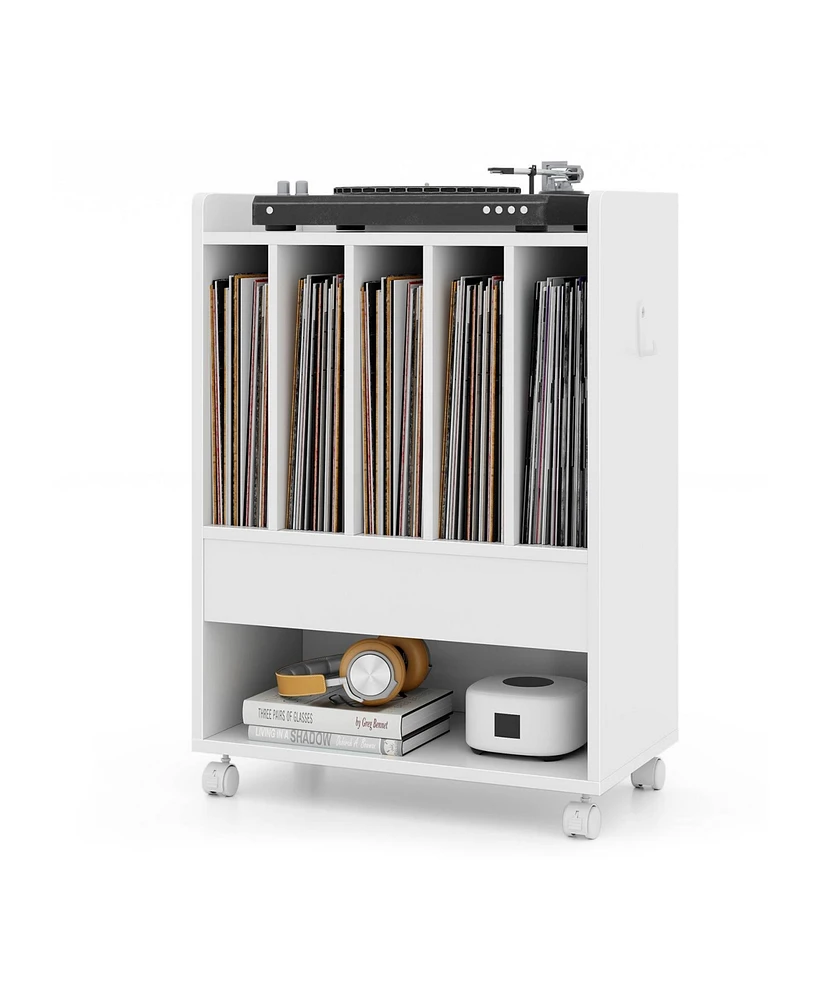 Record Rolling Turntable Player Stand with Drawer