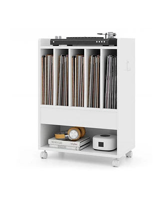 Record Rolling Turntable Player Stand with Drawer