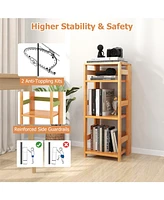 4-Tier Bookshelf Rubber Wood Bookcase with Side Fences for Living Room