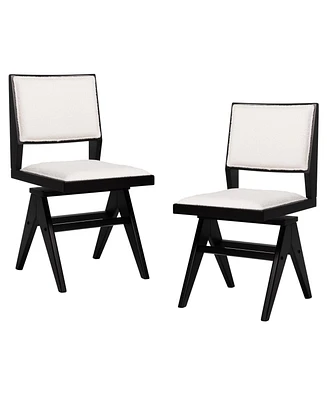 Swivel Wooden Dining Chair Set of 2 with Rubber Wood Frame and Padded Seat