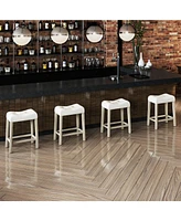 Set of 4 Upholstered Counter Height Bar Stools with Curved Saddle Seat Stylish and Comfortable Kitchen Seating
