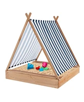 Sandbox with Cover and 2 Bench Seats Outdoor Wooden Play Sandpit for Kids