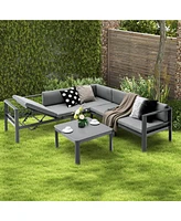 Gymax 3PCS Patio Furniture Set Aluminum Lounge Adjust Back Recliner Sofa Table Cushion