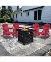 5-Piece Hdpe Adirondack Chairs Outdoor Conversation Set with 32-inch Propane Fire Pit Table