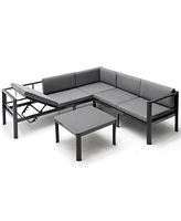 Gymax 3PCS Patio Furniture Set Aluminum Lounge Adjust Back Recliner Sofa Table Cushion