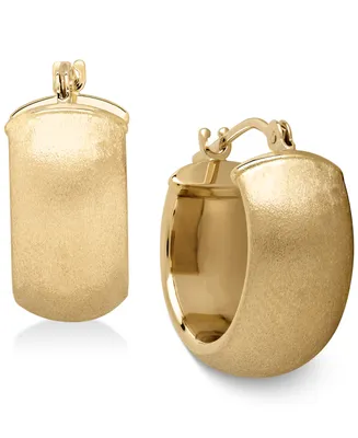 Satin Huggie Hoop Earrings in 14k Gold, 15mm