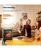 Kismile 15" Electric Fireplace Stove Heater with Thermostat Control, 3D Realistic Flame Effects, Adjustable Heating Mode, Overheating Safe Design