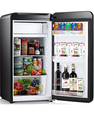 Kismile Retro Mini Fridge with Freezer, 3.2 cu. ft Small Fridge with Adjustable Removable Glass Shelves, Mechanical Control, Compact Refrigerator for