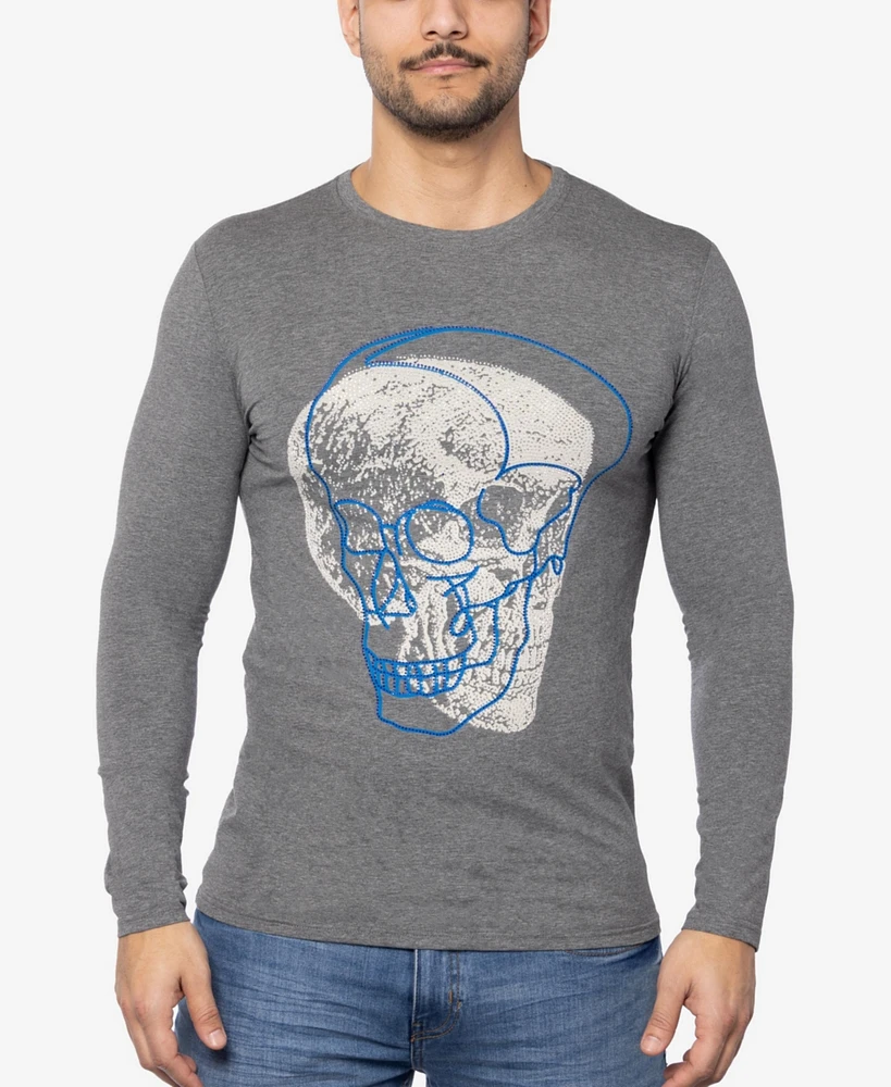 Men's Outlined Skull Rhinestone Graphic Long Sleeves T-Shirts