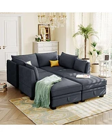 Modern Large U-Shape Modular Sectional Sofa, Convertible Sofa Bed with Reversible Chaise for Living Room, Storage Seat