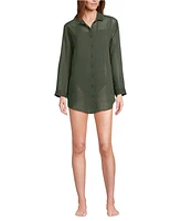 Lands' End Women's Petite Rayon Rib Button Down Cover-Up