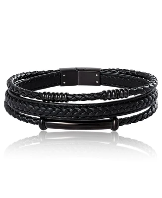 Lucky Brand Stainless Steel Triple Row Black Cord Bracelet - 8.25"