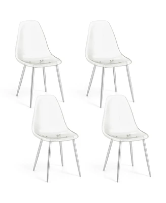 Set of 4 Dining Chairs Modern Plastic Shell Side Chair with Clear Seat and Wood Legs