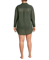 Lands' End Women's Plus Rayon Rib Button Down Cover-Up